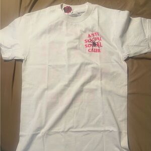 Anti Social Social Club White Tee with Pink Logo